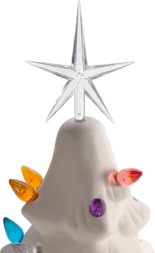 Vista 3 de Creative Hobbies Paquete de 6 luces de cerámica para árbol de Navidad con estrellas azules, decoraciones de luz de plástico, piezas de repuesto