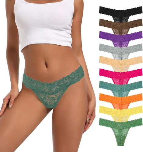 Vista 9 de Tangas de encaje para mujer, talla grande, ropa interior sexy con espalda en T elástica, ropa interior para mujer, paquete de 5/6/10