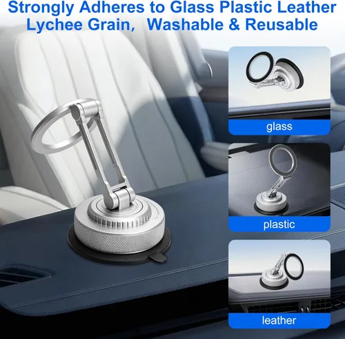 Vista 7 de All-Metal Alloy Magnetic Suction Cup Car Phone Mount Holder Dash (Silver)