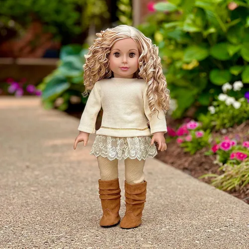 Vista 7 de DreamWorld Collections - Melodía romántica - Conjunto de 3 piezas - Túnica, leggings y botas - Ropa para muñecas de 18 pulgadas (muñeca no incluida)