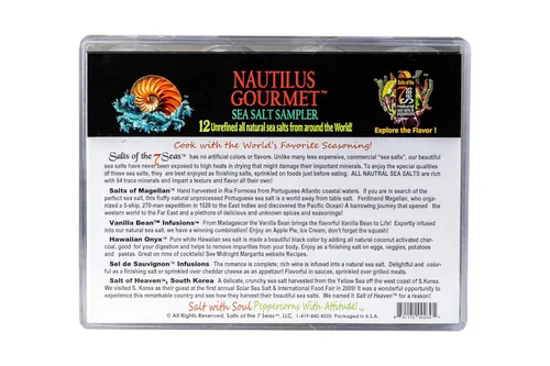 Vista 2 de Salts of the 7 Seas Nautilus Sea Salt Sampler, juego de regalo de 12 sales marinas premium para cocinar, asar a la parrilla y terminar