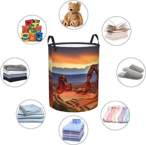 Vista 6 de Arches National Park - Cesta circular impermeable con asas para ropa, juguetes, pequeña
