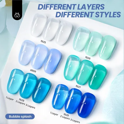 Vista 2 de Beetles - Juego de esmaltes de uñas de gel azul, 6 colores A - Azul Bubble Splash