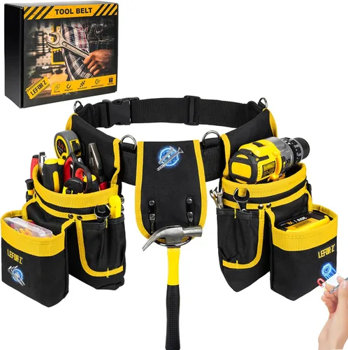 Vista 9 de Cinturón de herramientas, bolsa magnética para herramientas, cinturón de herramientas de 13 bolsillos para hombres, cinturón de herramientas