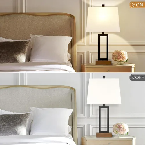 Vista 3 de Rinweey Juego de 2 lámparas de mesa de 23.5 pulgadas, modernas lámparas de noche negras con 2 puertos USB y salida de CA, lámparas de mesita