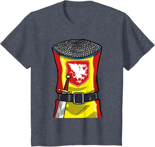 Vista 50 de Disfraz medieval de caballero de Halloween, camiseta para niños con espada de armadura, Negro, S