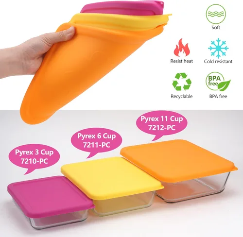 Vista 3 de LUVCOSY Tapa rectangular de silicona para almacenamiento de 11 tazas de repuesto para cuencos de vidrio Pyrex 7212-PC, (recipiente no incluido)