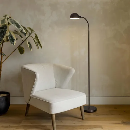 Vista 2 de Brightech Regent LED Floor Lamp, Free Standing Corner Pole Light with Adjustable Gooseneck, Tall Bright Skinny Pharmacy Lamp for Office Desk, Living