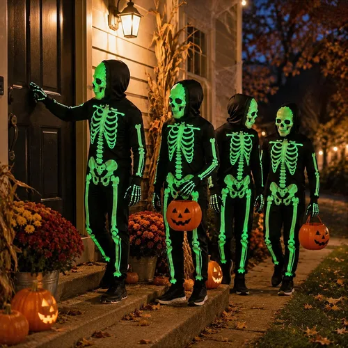 Vista 5 de Disfraz de esqueleto luminoso de Halloween, overol con sombrero