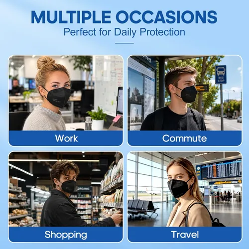 Vista 7 de ChiSip Mascarillas KN95 para adultos, mascarillas desechables de 5 capas Negro