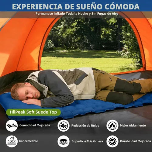 Vista 9 de HiiPeak Almohadilla de dormir para camping, alfombrilla de camping superior de gamuza con almohada, bomba de pie incorporada, almohadillas inflables