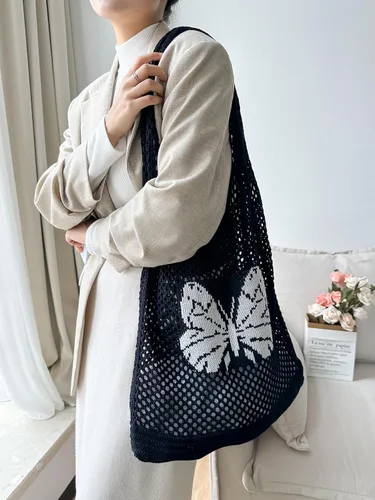 Vista 6 de ENBEI Bolsas bohemias, bolsa de punto de hombro, bolsa de mano Y2K estética, bolso de ganchillo lindo para mujeres, regalos hippie