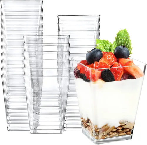 Vista 9 de Eupako Vasos de plástico transparente de 5 onzas, paquete de 100 vasos pequeños de plástico transparente, ideales para postres, aperitivos, pudines