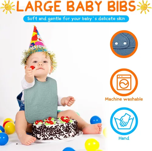 Vista 3 de Toulite Paquete de 6 baberos de muselina para bebé, bandana de algodón, unisex, para niños y niñas, suaves y absorbentes para la dentición y babeo
