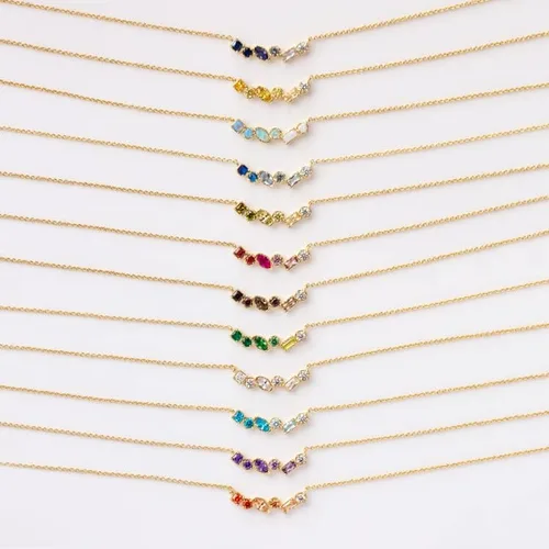 Vista 6 de Local Eclectic Shades of You - Collar de piedra natal ombré, chapado en oro amarillo de 14 quilates, regalo de cumpleaños, madre, boda, dama de honor