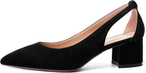 Vista 2 de MOVINSTEPS Vestido de bloque para mujer, de gamuza, grueso, puntiagudo, recortado, para oficina, tacón bajo, grueso, de 2 pulgadas