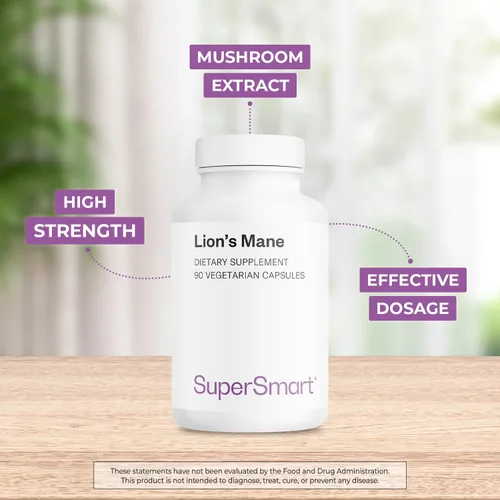 Vista 3 de Supersmart - Melena de león 1500 mg por día (alta resistencia) - 30% polisacáridos - Extracto de melena de león 8:1 - Suplemento de hongo Hericium