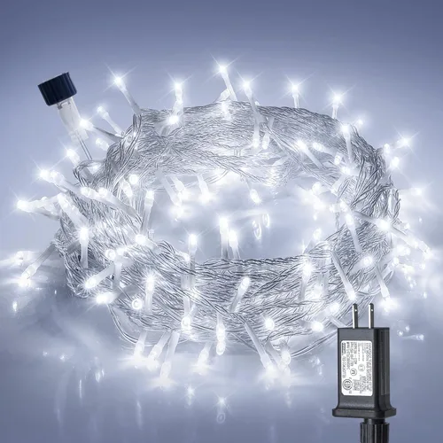 Vista 8 de Hopolon - Luces de Navidad para interiores y exteriores, luces de 100 LED rojas y verdes, 33 pies de luces de hadas centelleantes impermeables