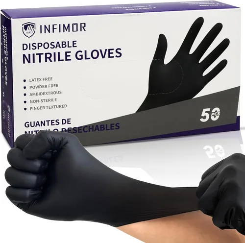 Vista 5 de Guantes de examen de nitrilo sin látex y sin polvo, guantes de nitrilo desechables no estériles de 5 mil para cocinar, limpiar