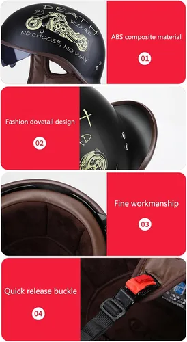 Vista 6 de Hanhua Medio casco de motocicleta para adultos, aprobado por DOT, para hombres y mujeres, estilo alemán con visera UV para scooter, ciclomotor