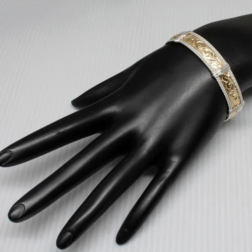 Vista 5 de Pulsera hecha a mano con relleno de oro de 14 quilates y plata esterlina, pulsera de oro para mujer