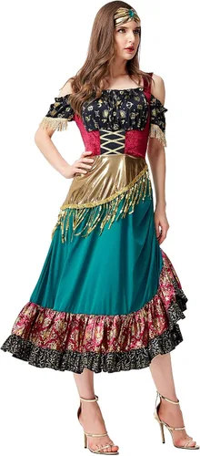 Vista 2 de Honeystore Disfraz medieval de Halloween para mujer, vestido renacentista gitano