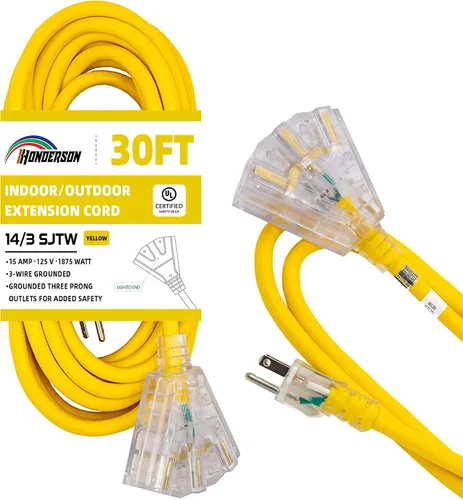 Vista 15 de Cable de extensión GFCI iluminado de 3 pies con 3 tomas de corriente, cable de extensión negro resistente SJTW 12/3 con enchufe a tierra de 3