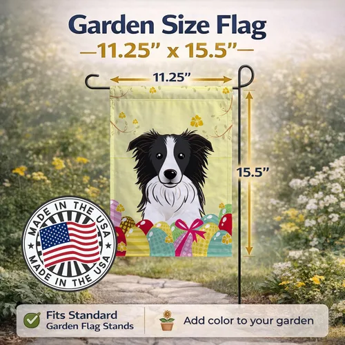 Vista 3 de Caroline's Treasures BB1923GF Bandera decorativa para jardín con diseño de Border Collie, para caza de huevos de Pascua, para jardín, jardín, patio
