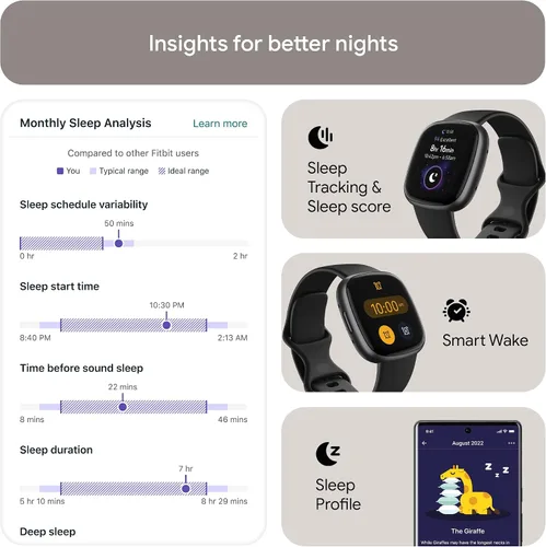 Vista 3 de Fitbit Versa 4 Fitness Smartwatch con preparación diaria, GPS, frecuencia cardíaca 24/7, más de 40 modos de ejercicio, seguimiento del sueño y más