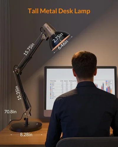 Vista 2 de LEPOWER Lámpara de escritorio de metal, ajustable de cuello de ganso lámpara de mesa de arquitecto con interruptor de encendido/apagado, lámpara