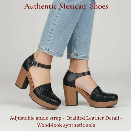 Vista 2 de Zapatos de Plataforma de Cuero Mexicano para Mujer - Modelo 5H02 Negro