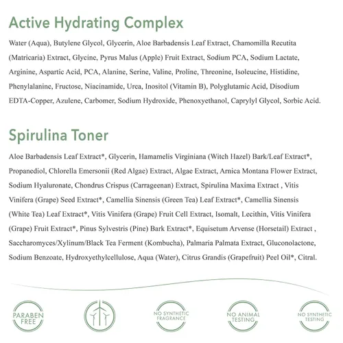 Vista 6 de emerginC Set de cuidado facial con gel hidratante activo (1.6 onzas, 1.7 fl oz), tóner de espirulina (4 onzas, 4.1 fl oz), lavado limpiador Kombucha