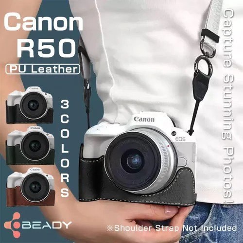 Vista 7 de Funda para cámara Canon EOS R50 Half Cover Case Grip BEADY PU Leather EOS r50 Funda protectora negra