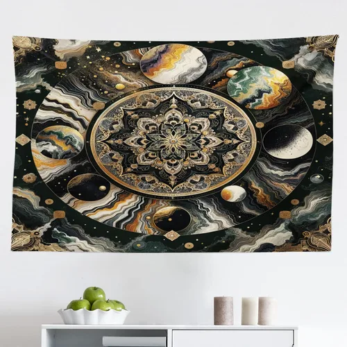 Vista 57 de Ambesonne Tapiz de hongos, atmósfera psicodélica, escena astral estrellada con motivos orientales trippy, decoración de tela para colgar en la pared