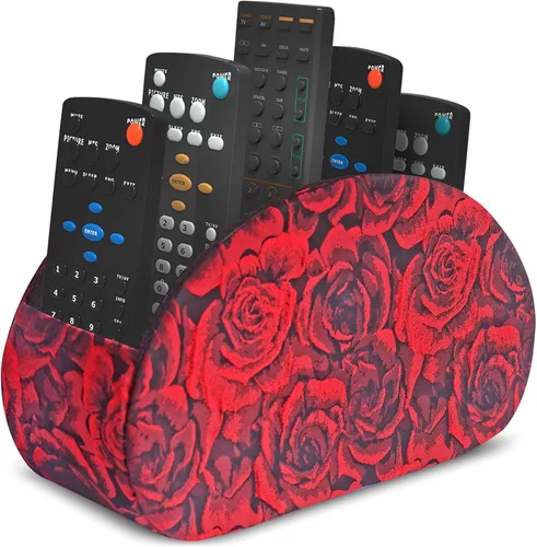 Vista 32 de QIELIZI Soporte para control remoto, organizador de escritorio de piel sintética con 5 compartimentos espaciosos para controles remotos de TV