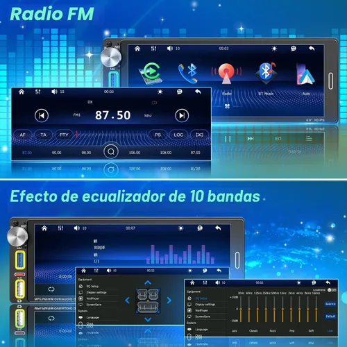 Vista 3 de IPS 6.9 "Radio de pantalla táctil de un solo DIN, Apple CarPlay Android