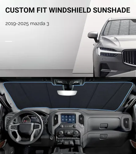 Vista 2 de Pigenius Parasol de parabrisas para Mazda 3 2019-2025 (Sedan/Hatchback), acabado plateado metálico