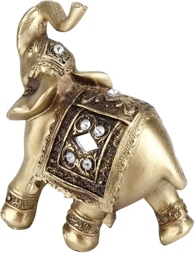 Vista 7 de Elegante estatua dorada de elefante, escultura respetuosa con el medio ambiente, fortuna para regalos de decoración del hogar (9 x 9)