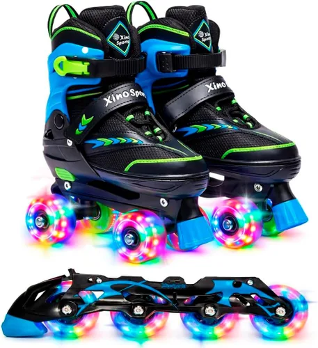 Vista 15 de XINO SPORTS Combo 2 en 1, Patines para niños Patines en línea - Patines intercambiables con luz LED para niños de 6 a 12 años, adolescentes