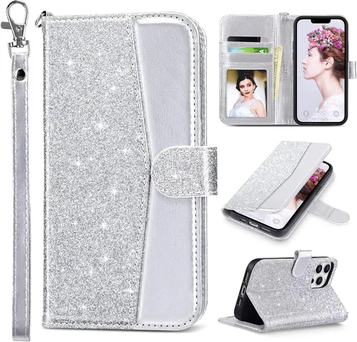 Vista 39 de ULAK Compatible con iPhone 13 Funda tipo cartera para mujer, funda tipo billetera de piel PU con tarjetero y función de caballete, funda protectora