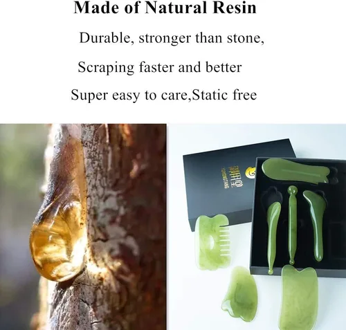Vista 2 de 7 Piezas Herramienta de Masaje de Raspado Gua Sha, Juego de Herramientas de Masaje de Resina Natural GuaSha para Liberación de Cara, Espalda