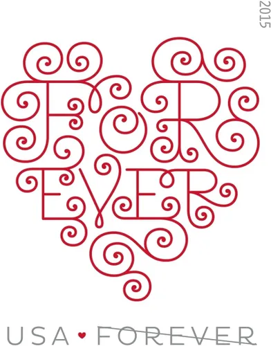 Vista 4 de Estampillas Forever Hearts USPS, Rojo