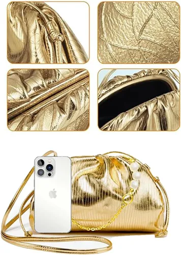 Vista 3 de NEWUEINCN Dumpling Bag for Women Sparkly Evening Clutch Purses Cloud Crossbody Bag Ruched Shoulder Bag with Detachable Chain