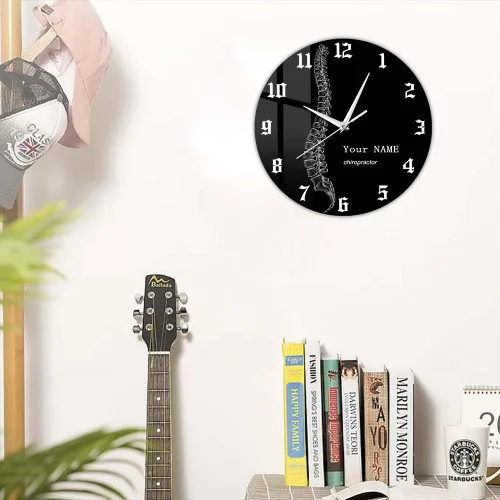 Vista 5 de Reloj de pared personalizado de 12 pulgadas, para terapeuta de columna vertebral, negro, redondo, analógico, sin tictac, sin alarma, adulto, unisex
