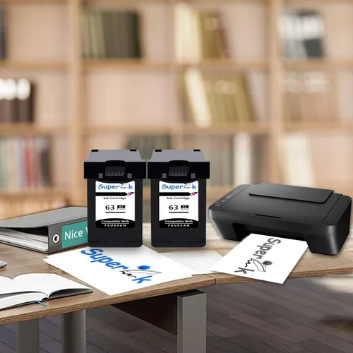 Vista 6 de SuperInk Paquete de 2 cartuchos de tinta de alto rendimiento compatibles con HP 63XL 63 XL 63 XL 63 negro, nuevo uso de CHIP con impresora DeskJet
