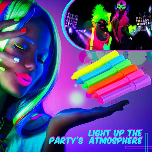 Vista 3 de Handepo 24 piezas de crayones de pintura facial que brillan en la luz negra, kit de pintura de luz UV, kit de pintura fluorescente de Halloween