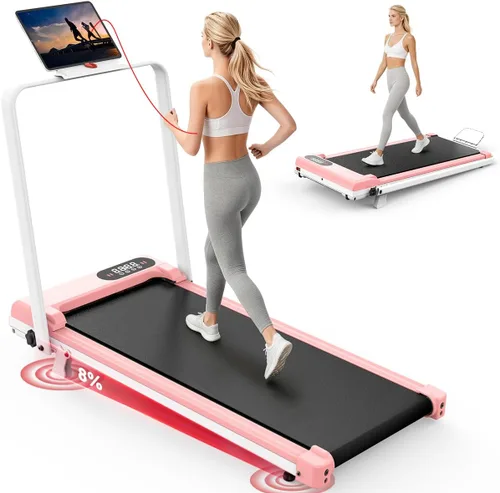 Vista 10 de Walking Pad Treadmill with Handle Bar with 8% Incline,2.5HP Quiet Under Desk 320 lbs 2 in 1Treadmills for Home Office,Compact Foldable Walking