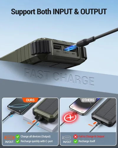 Vista 2 de Power-Bank-Solar-Cargador 45800mAh de Carga Rápida con 3 Cables Integrados, Linterna LED, Batería Externa Portátil Compatible con iPhone, Android