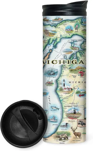 Vista 32 de Xplorer Maps 1000 Islands Map - Vaso de viaje de 16 onzas con tapa resistente a derrames, vaso de café aislado al vacío de acero inoxidable