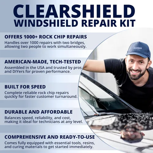 Vista 5 de Clearshield - Kit de reparación de parabrisas - Kit de reparación de virutas de roca para ventanas - Kit de reparación de parabrisas agrietados
